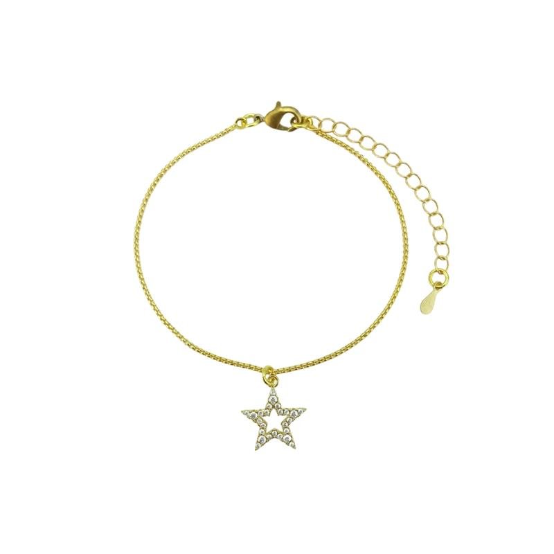 PULSEIRA FORTUNATO VENEZIANA REDONDA COM ESTRELA CRAVEJADA CRISTAL NO BRUTO