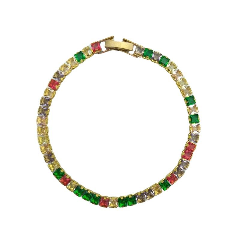 PULSEIRA FORTUNATO RIVIERA ZIRCÔNIAS CARRÉ 3MM MULTICOLOR COM FECHO ITALIANO NO BRUTO