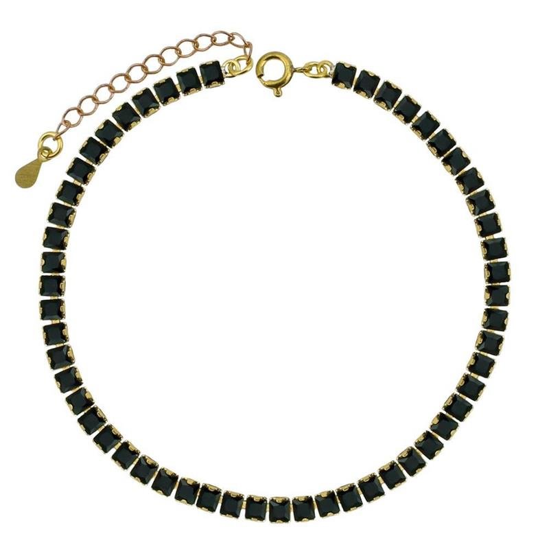 TORNOZELEIRA FORTUNATO RIVIERA ZIRCÔNIAS CARRÉ PRETA NO BRUTO