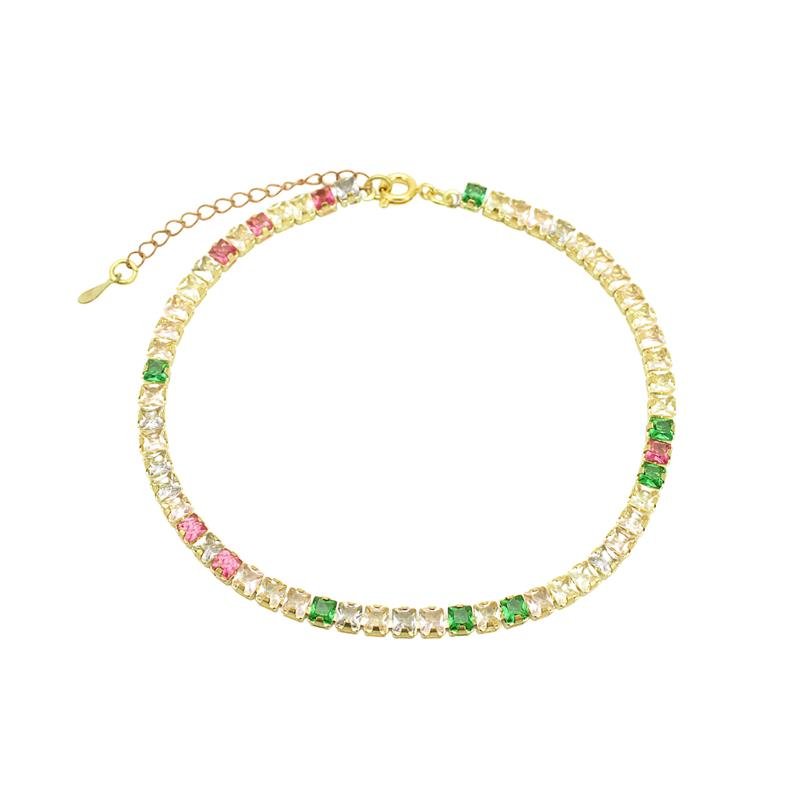 TORNOZELEIRA FORTUNATO RIVIERA ZIRCÔNIAS CARRÉ 3MM COLORIDA NO BRUTO